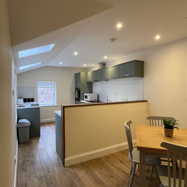 kitchen and dining room of old bakery apartment