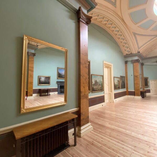 View of the Ballroom reflected in the mirror at Paxton House