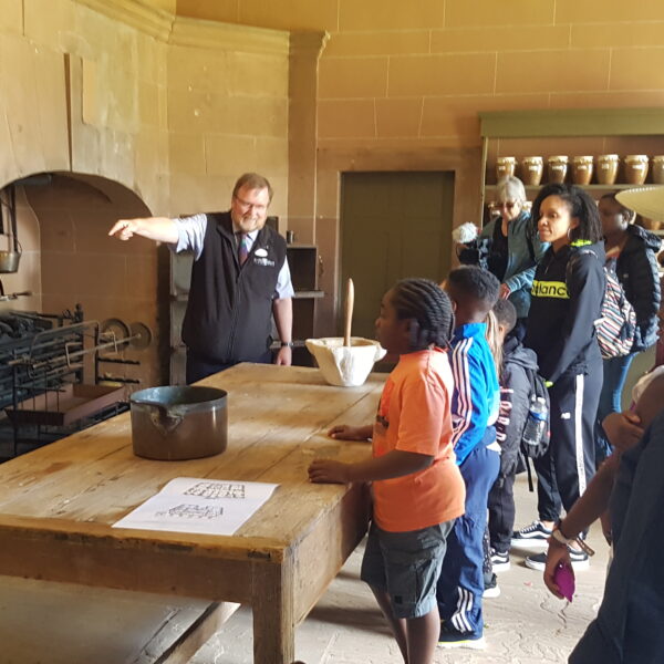 Descendants group on a guided tour at Paxton House in the old kitchen.